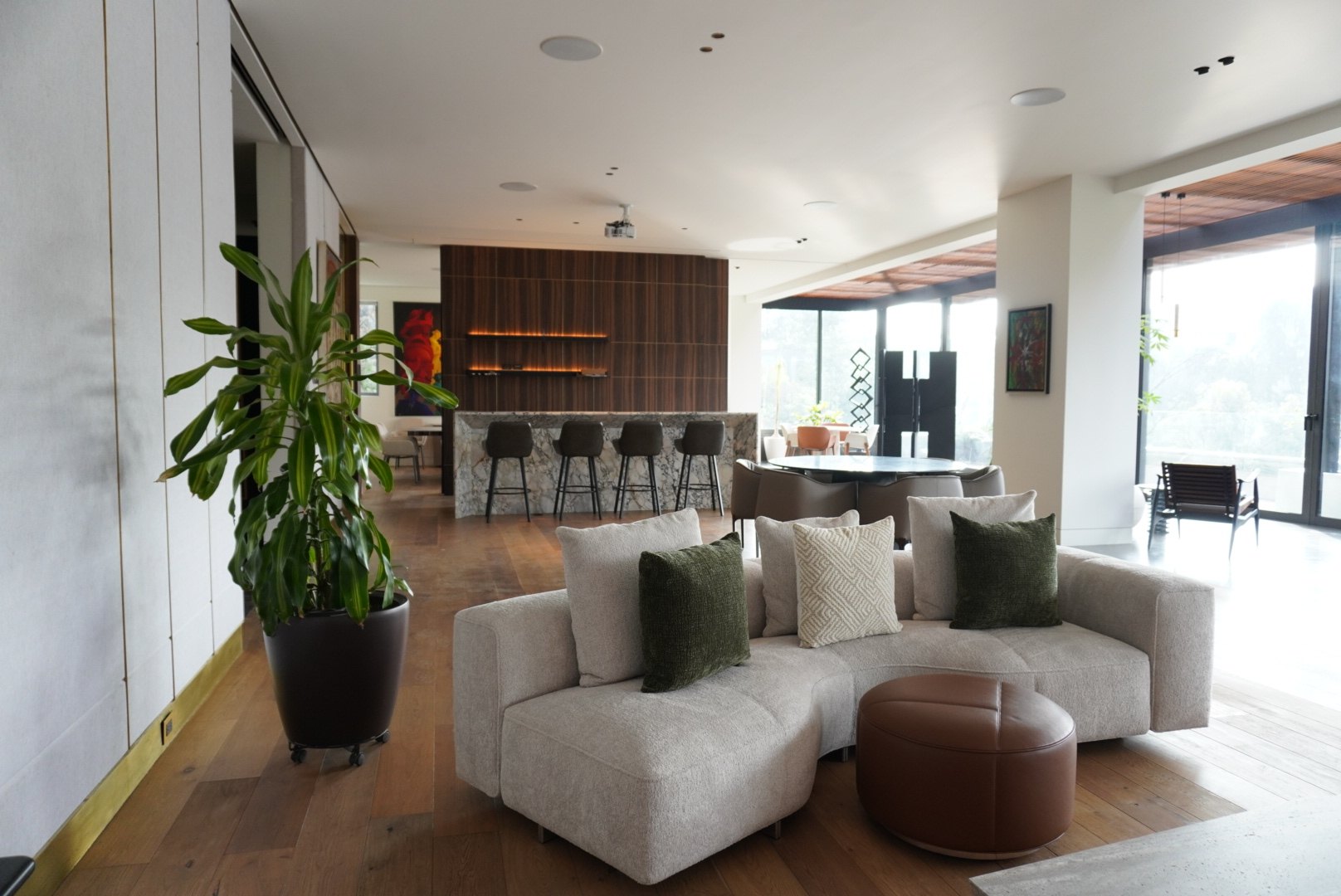 Sala de estar con sillones y plantas