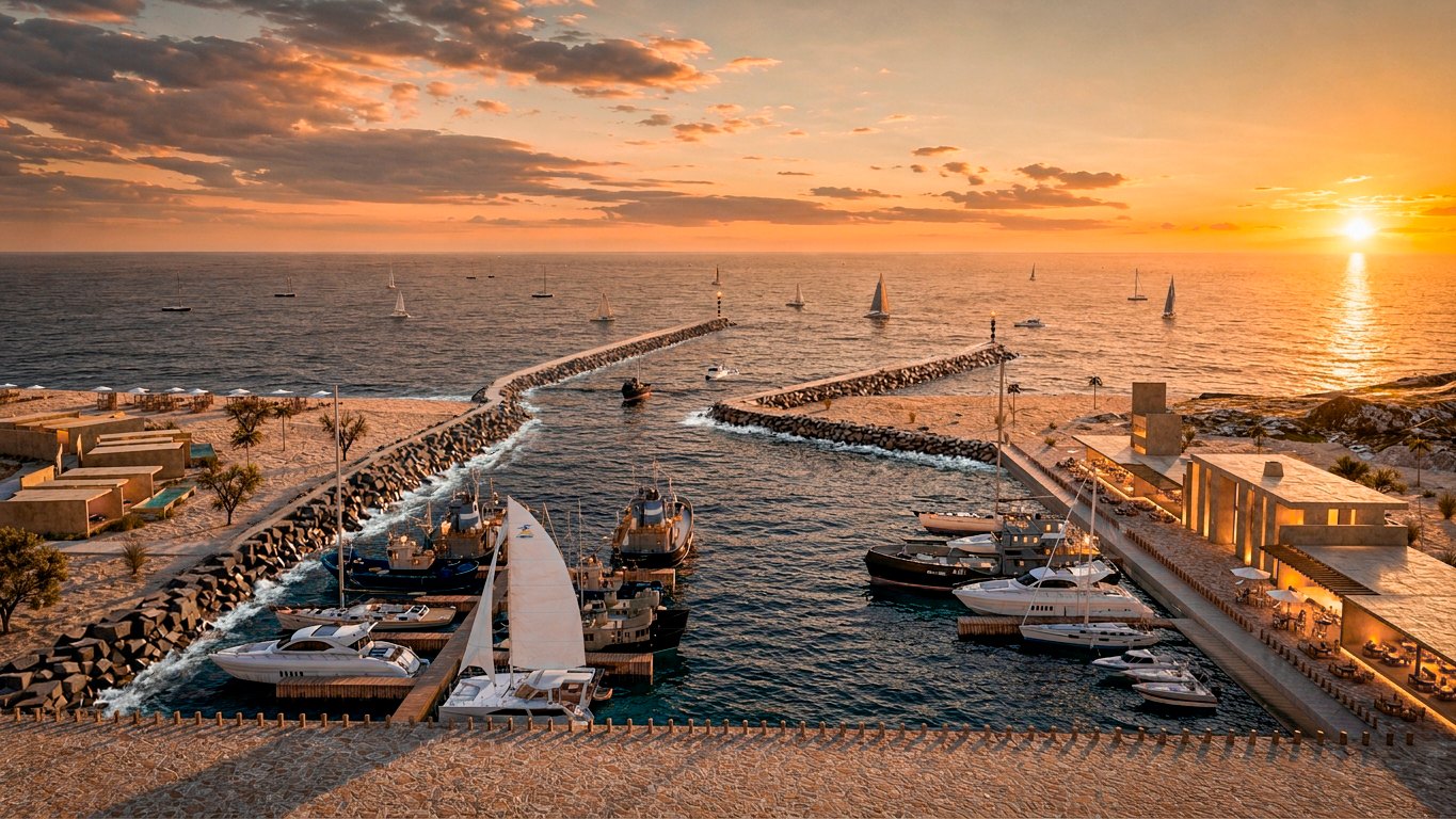 El muelle hacia mar abierto al atardecer