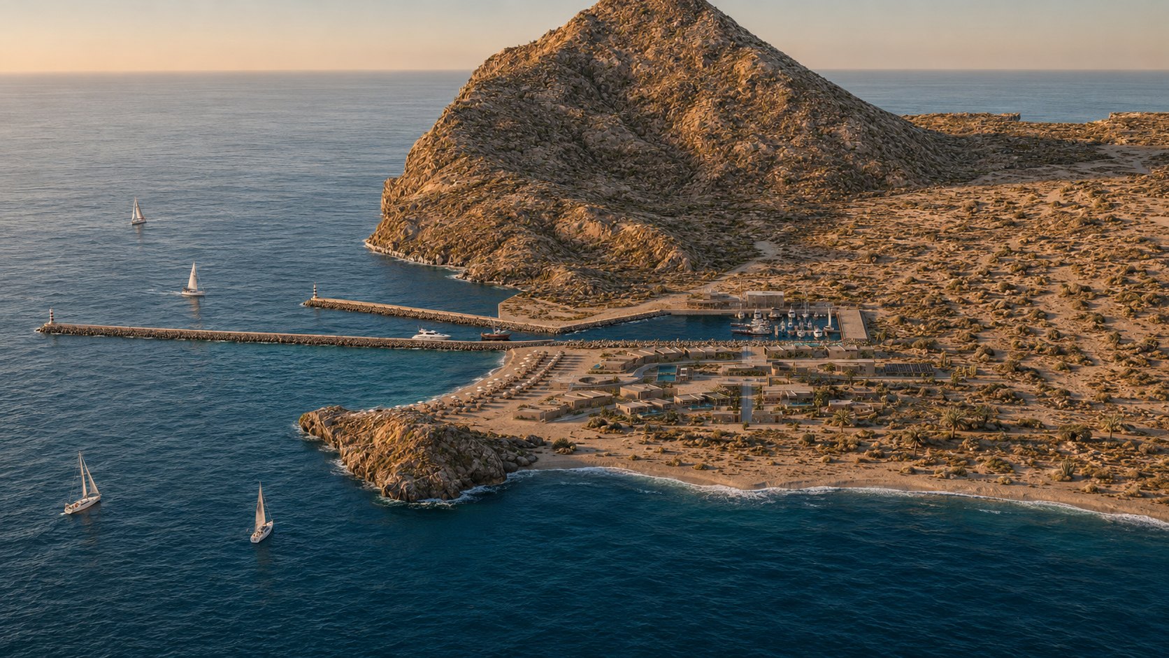 La bocana y el rompeolas desde el aire