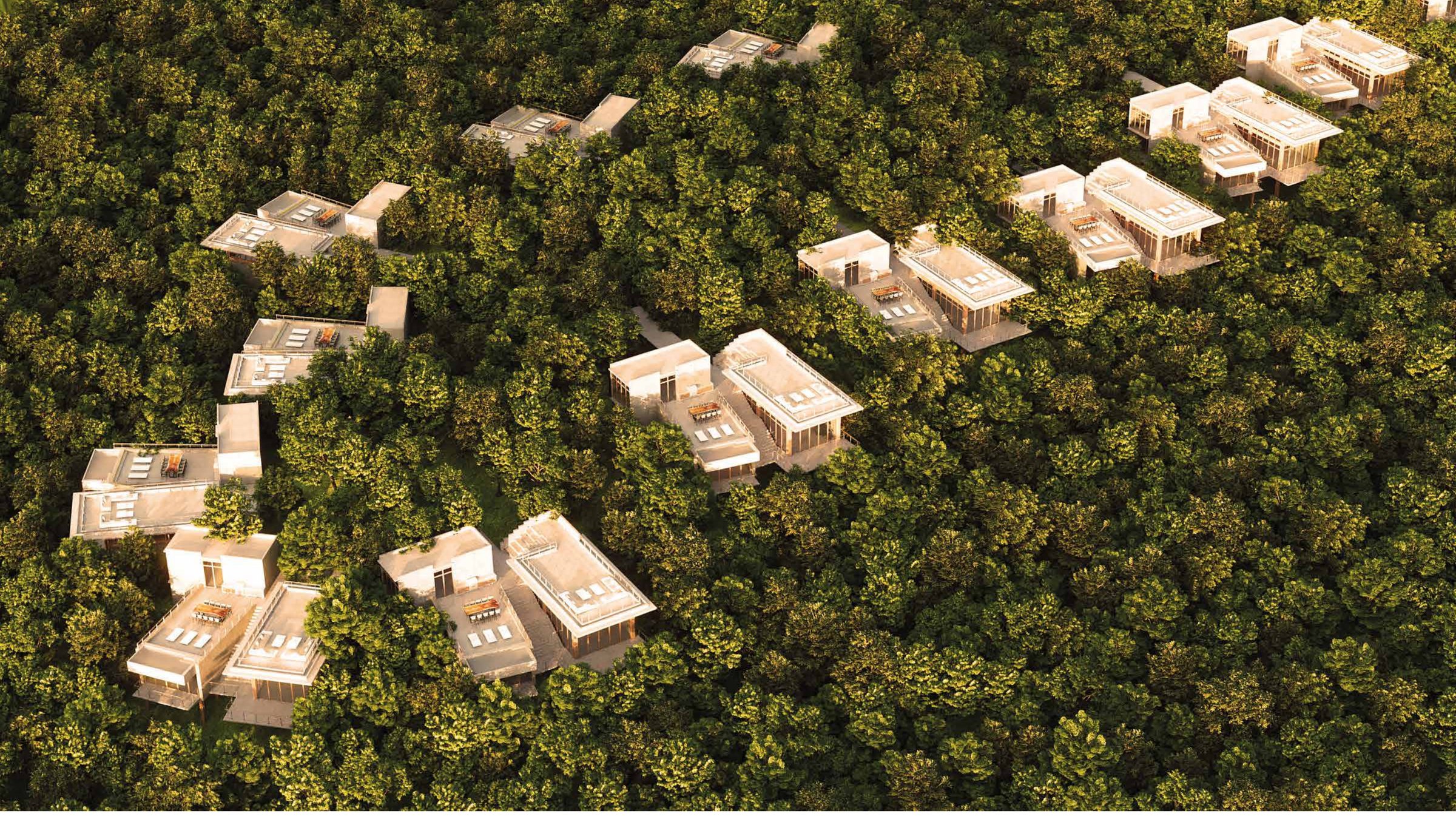 Las villas repartidas entre la selva, desde el aire